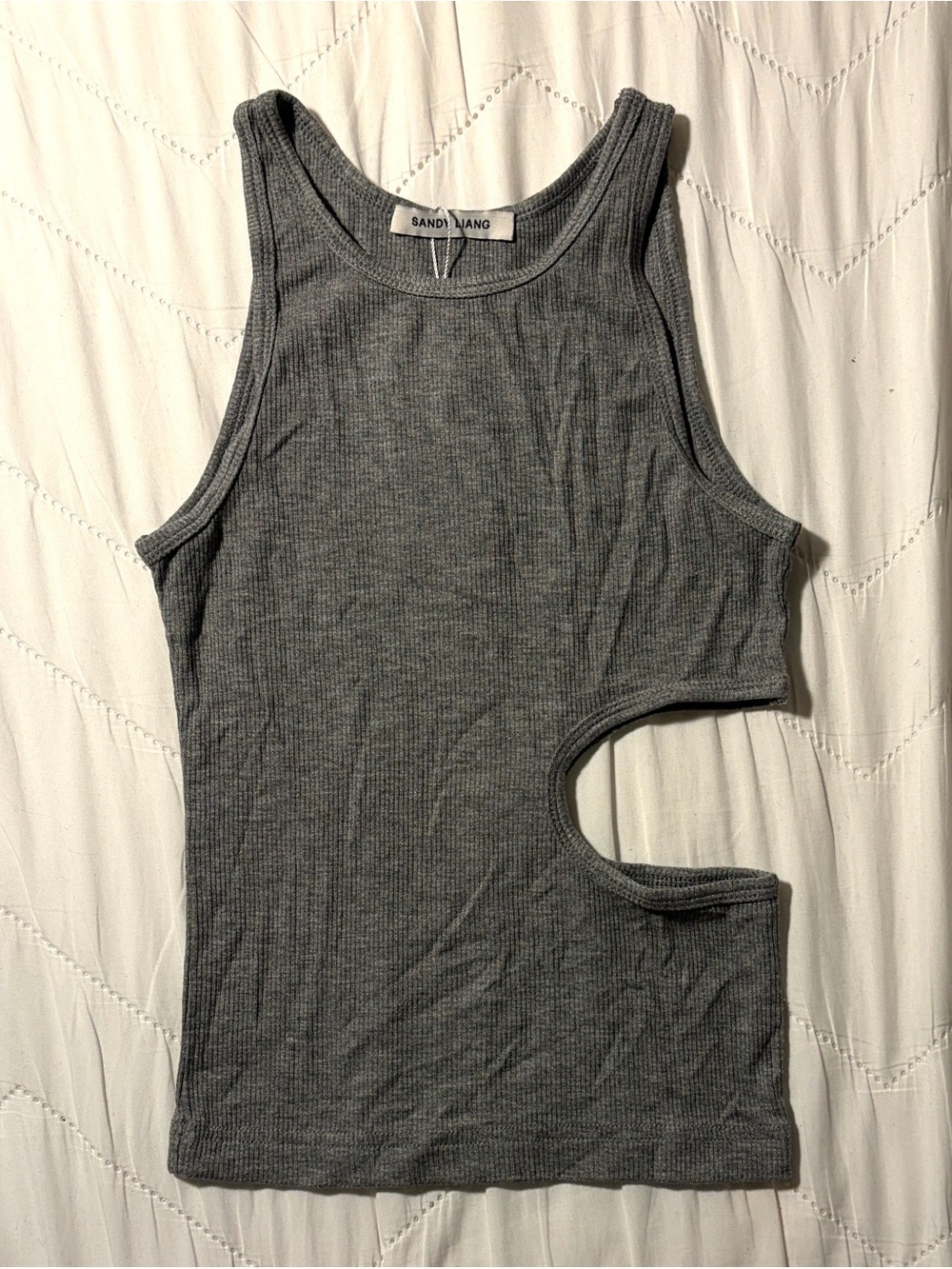 Sandy Liang Charcoal Ribbed Cutout Tank